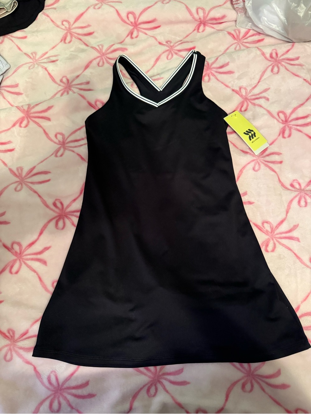 all in motion Black A-Line Tank Dress with White Trim